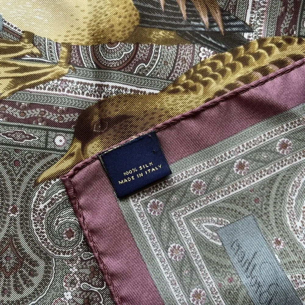 Vintage Brooks Brothers Scarf 100% Silk Italy Floral Fruit Birds Square 34
